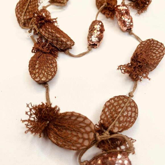 Vintage Wooden & Sequin Bead Necklace — 112 cm, Handmade - Picture 7 of 9